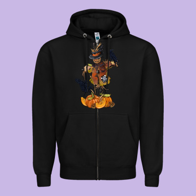 Scarecrow With Pumpkin Zipper Hoodie Designed By Texasbilliewilder