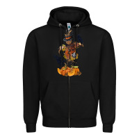 Black Scarecrow with Pumpkin Zipper Hoodie - texasbilliewilder
