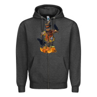Charcoal Heather Scarecrow with Pumpkin Zipper Hoodie - texasbilliewilder