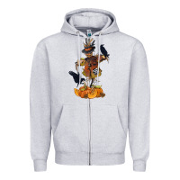 Heather Grey Scarecrow with Pumpkin Zipper Hoodie - texasbilliewilder