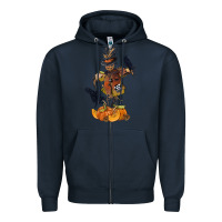 Navy Scarecrow with Pumpkin Zipper Hoodie - texasbilliewilder