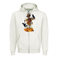 Oatmeal Heather Scarecrow with Pumpkin Zipper Hoodie - texasbilliewilder