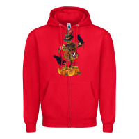 Red Scarecrow with Pumpkin Zipper Hoodie - texasbilliewilder