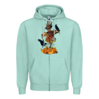 Seafoam Scarecrow with Pumpkin Zipper Hoodie - texasbilliewilder