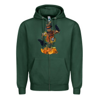 Sports Green Scarecrow with Pumpkin Zipper Hoodie - texasbilliewilder
