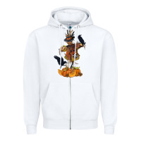 White Scarecrow with Pumpkin Zipper Hoodie - texasbilliewilder