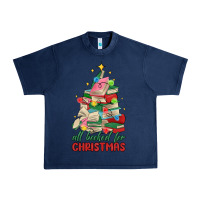 Navy christmas book tree Urban Heavy Tee - MaliasSmallBusiness