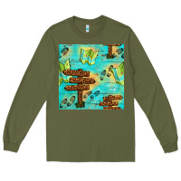 Army Green Wooden Signboard And Gamping Map Seamless Pattern Long Sleeve Tee - BundleAndBundleShop