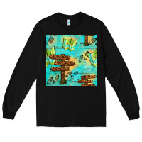 Black Wooden Signboard And Gamping Map Seamless Pattern Long Sleeve Tee - BundleAndBundleShop