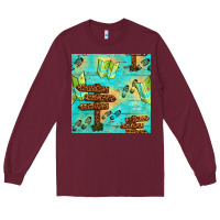 Wooden Signboard And Gamping Map Seamless Pattern Long Sleeve Tee | Teevron