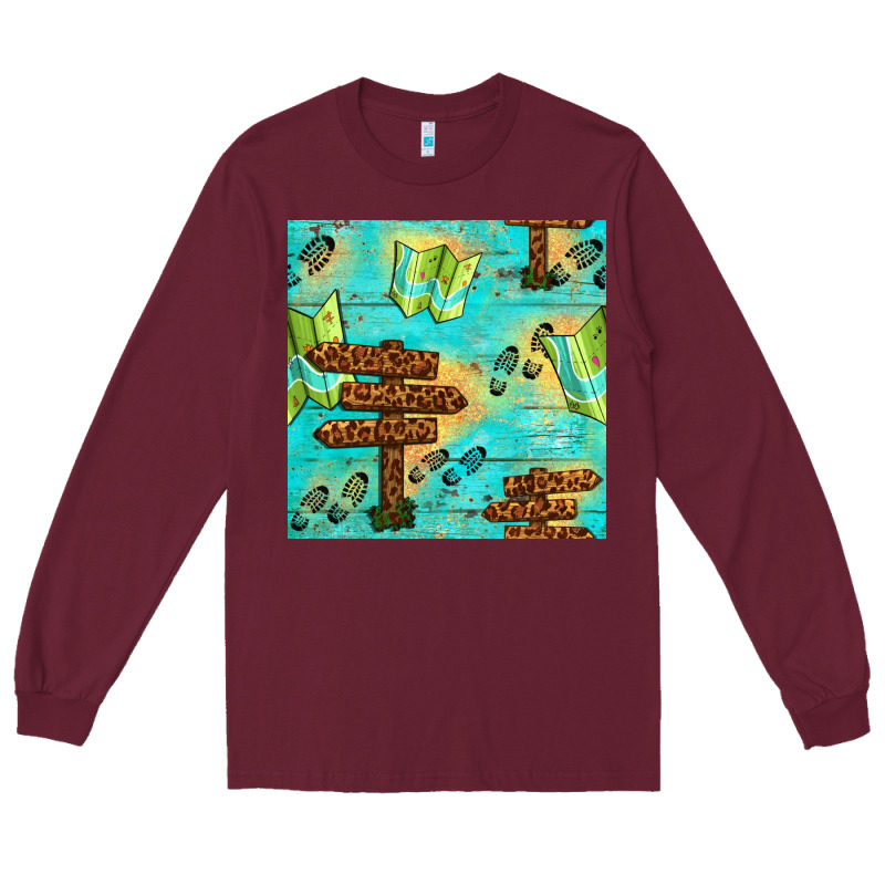 Wooden Signboard And Gamping Map Seamless Pattern Long Sleeve Tee by BundleAndBundleShop | Teevron