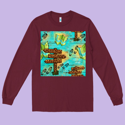 Wooden Signboard And Gamping Map Seamless Pattern Long Sleeve Tee Designed By Bundleandbundleshop