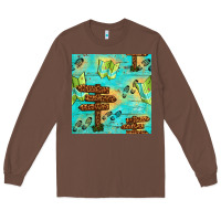 Chestnut Wooden Signboard And Gamping Map Seamless Pattern Long Sleeve Tee - BundleAndBundleShop