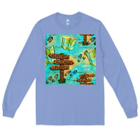 Colony Blue Wooden Signboard And Gamping Map Seamless Pattern Long Sleeve Tee - BundleAndBundleShop