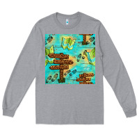 Heather Grey Wooden Signboard And Gamping Map Seamless Pattern Long Sleeve Tee - BundleAndBundleShop
