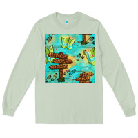 Matcha Wooden Signboard And Gamping Map Seamless Pattern Long Sleeve Tee - BundleAndBundleShop