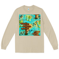 Mushroom Wooden Signboard And Gamping Map Seamless Pattern Long Sleeve Tee - BundleAndBundleShop