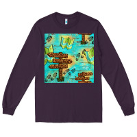 Plum Wooden Signboard And Gamping Map Seamless Pattern Long Sleeve Tee - BundleAndBundleShop