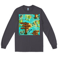 Smoke Wooden Signboard And Gamping Map Seamless Pattern Long Sleeve Tee - BundleAndBundleShop