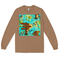 Toasted Coconut Wooden Signboard And Gamping Map Seamless Pattern Long Sleeve Tee - BundleAndBundleShop