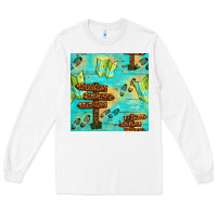 White Wooden Signboard And Gamping Map Seamless Pattern Long Sleeve Tee - BundleAndBundleShop