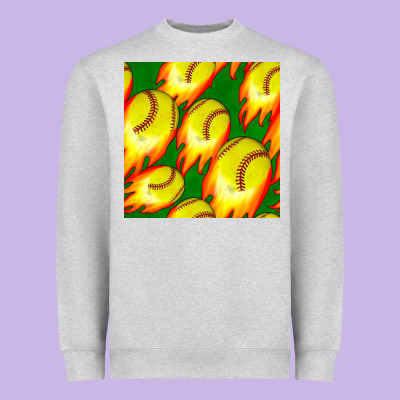 Softball Fire Ball Seamless Pattern Heavyweight Sweatshirt Designed By Bundleandbundleshop