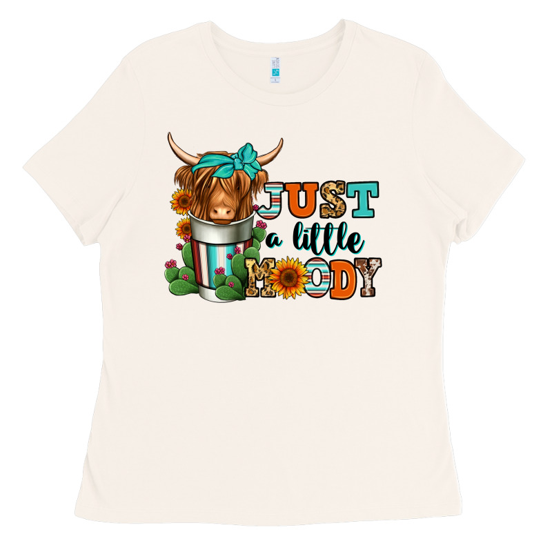Just A Little Moody Coffee Cup Long Haired Cow Ladies Tee by Jasminsmagicworld | Teevron