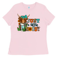 Bubblegum Pink just a little moody coffee cup long haired cow Ladies Tee - Jasminsmagicworld