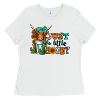 White just a little moody coffee cup long haired cow Ladies Tee - Jasminsmagicworld