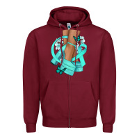 Burgundy Ovarian Cancer diva teal ribbon Zipper Hoodie - NancyCooperArtShop