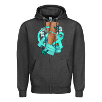 Charcoal Heather Ovarian Cancer diva teal ribbon Zipper Hoodie - NancyCooperArtShop