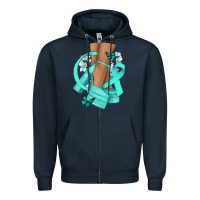 Navy Ovarian Cancer diva teal ribbon Zipper Hoodie - NancyCooperArtShop