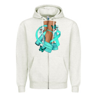 Oatmeal Heather Ovarian Cancer diva teal ribbon Zipper Hoodie - NancyCooperArtShop