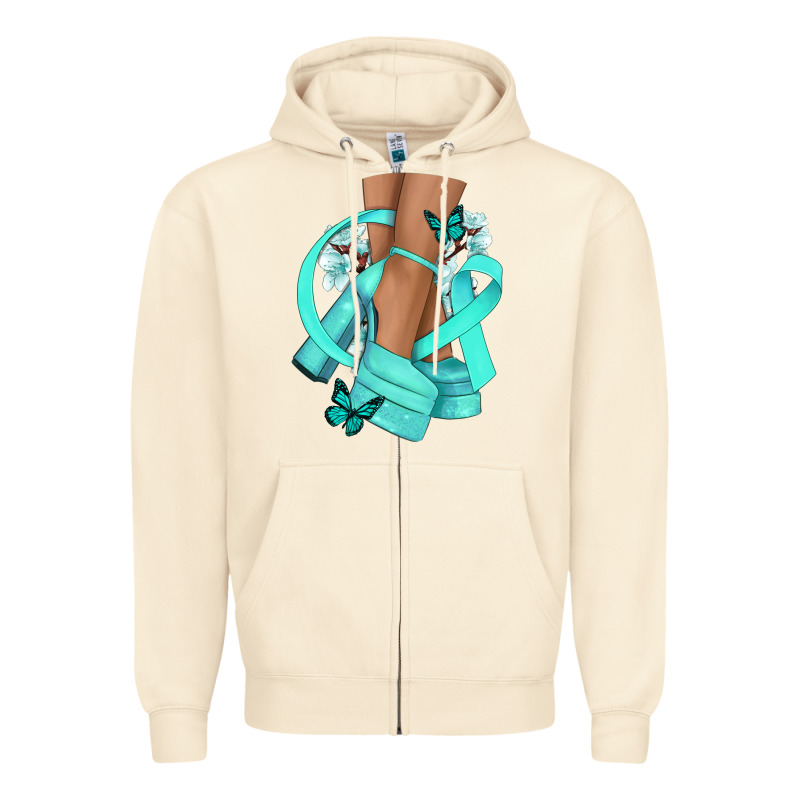 Ovarian Cancer Diva Teal Ribbon Zipper Hoodie by NancyCooperArtShop | Teevron