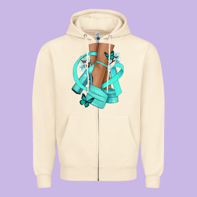 Ovarian Cancer Diva Teal Ribbon Zipper Hoodie Designed By Nancycooperartshop