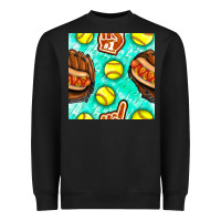 Black softball glove and hotdog seamless pattern Heavyweight Sweatshirt - BundleAndBundleShop