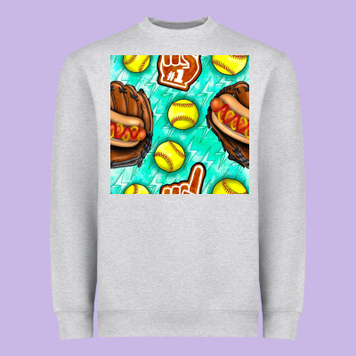 Softball Glove And Hotdog Seamless Pattern Heavyweight Sweatshirt Designed By Bundleandbundleshop