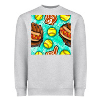 Heather Grey softball glove and hotdog seamless pattern Heavyweight Sweatshirt - BundleAndBundleShop