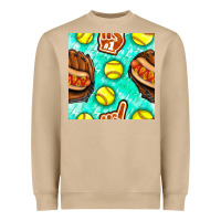 Mushroom softball glove and hotdog seamless pattern Heavyweight Sweatshirt - BundleAndBundleShop