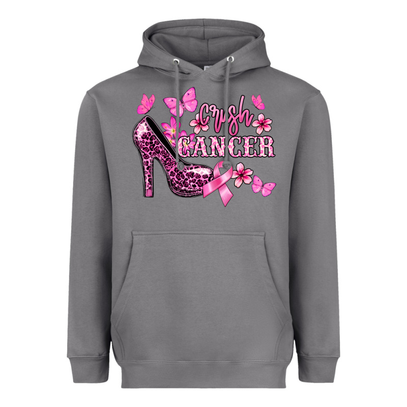 Crush Cancer With High Heels Cancer Awareness Heavyweight Hoodie by HowdyJamesFarm | Teevron