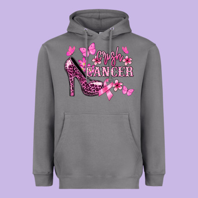 Crush Cancer With High Heels Cancer Awareness Heavyweight Hoodie Designed By Howdyjamesfarm