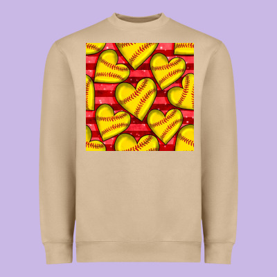 Softball Hearts Seamless Pattern Heavyweight Sweatshirt Designed By Bundleandbundleshop