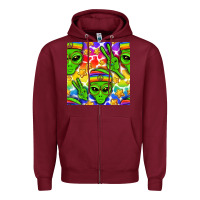 Burgundy Pride LGBTQ+ aliens and stars with rainbow Zipper Hoodie - NancyCooperArtShop