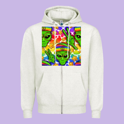 Pride Lgbtq+ Aliens And Stars With Rainbow Zipper Hoodie Designed By Nancycooperartshop