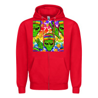 Red Pride LGBTQ+ aliens and stars with rainbow Zipper Hoodie - NancyCooperArtShop