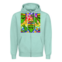 Seafoam Pride LGBTQ+ aliens and stars with rainbow Zipper Hoodie - NancyCooperArtShop