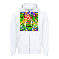 White Pride LGBTQ+ aliens and stars with rainbow Zipper Hoodie - NancyCooperArtShop