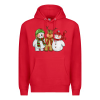 Red christmas polar bear reindeer and snowman Premium Hoodie - CowGirlArtShop