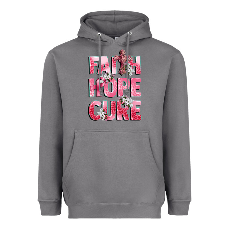 Faith Hope Cure Breast Cancer Heavyweight Hoodie by CowGirlArtShop | Teevron