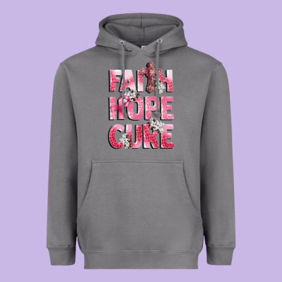 Faith Hope Cure Breast Cancer Heavyweight Hoodie Designed By Cowgirlartshop